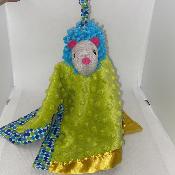 Early Years Plush Hedgehog Clip Minky Dot Baby Security Blanket Lovey Green Blue - Picture 6 of 9
